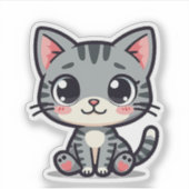 Cute Grijze Tabby Poes Sticker – Grote Ogen (Voorkant)