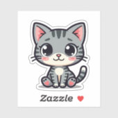 Cute Grijze Tabby Poes Sticker – Grote Ogen (Vel)
