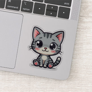 Cute Grijze Tabby Poes Sticker – Grote Ogen