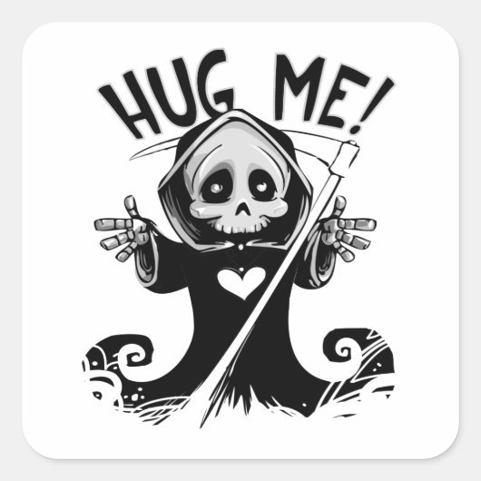 Cute Grim Reaper Hug me Vierkante Sticker (Voorkant)