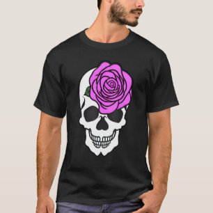 Cute Grinning Feminine Skull met Large Roos Graph T-shirt