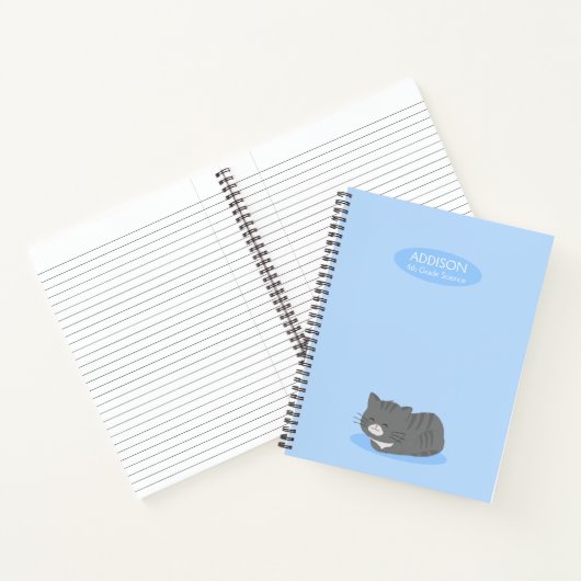 Cute Gris Chat Carnet spiral bleu (Intérieur)