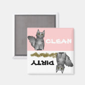 Cute Gris Chat Nettoyer Lave-Vaisselle sale Magnet (Recto/Verso)