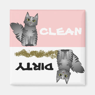 Cute Gris Chat Nettoyer Lave-Vaisselle sale Magnet