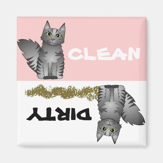 Cute Gris Chat Nettoyer Lave-Vaisselle sale Magnet (Devant)