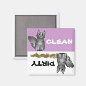 Cute Gris Chat Nettoyer Lave-Vaisselle sale Magnet (Recto/Verso)