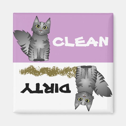 Cute Gris Chat Nettoyer Lave-Vaisselle sale Magnet (Devant)