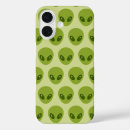 Cute Groene Alien Hoofden Patroon iPhone 16 Hoesje