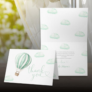 Cute groene baby shower met hete luchtballon bedankkaart