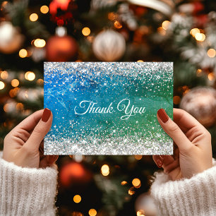 Cute groene blauwe nepgoud glinster monogram bedankkaart