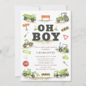 Cute Groene Bouwtruck Baby Shower Uitnodiging (Voorkant)