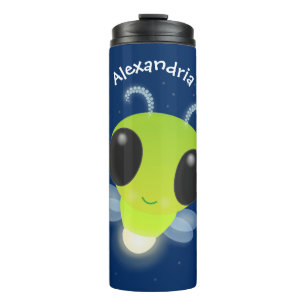 Cute groene gloeibug vuurvlieg cartoonillustratie thermosbeker