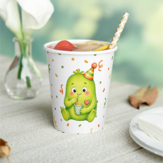 Cute Groene Monster Verjaardag Papieren Bekers