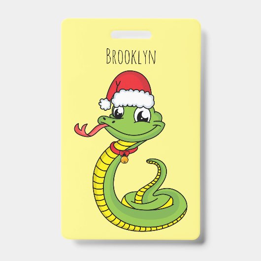 Cute groene slang met kerstmutshoofddeksel cartoon badge (Voorzijde)
