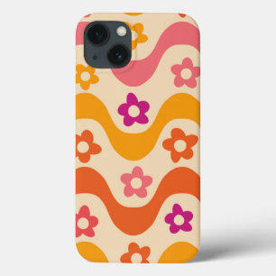 Cute Groovy bloemen patroon op retrogolven iPhone 13 Hoesje