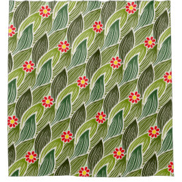 Cute Groovy Hippie Red Green Daisy Floral Pattern Douchegordijn