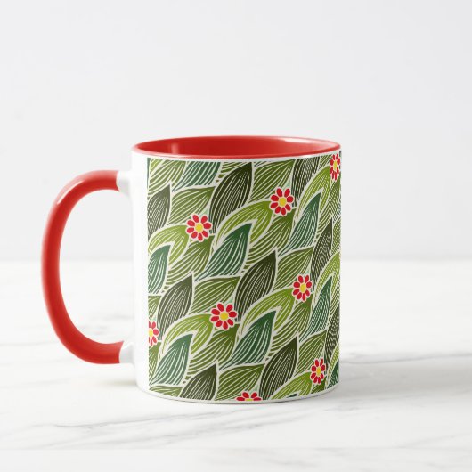 Cute Groovy Hippie Red Green Daisy Floral Pattern Mok (Links)