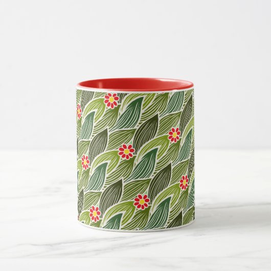 Cute Groovy Hippie Red Green Daisy Floral Pattern Mok (Midden)