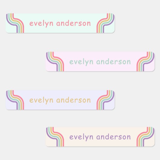 Cute Groovy Retro Colorful Custom Name Waterproof Labels (Groep)
