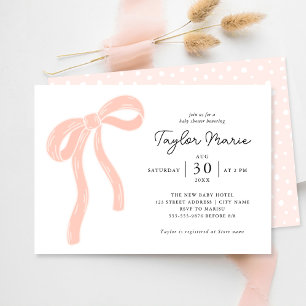 Cute Gros Bow   Invitation Baby shower fille rose