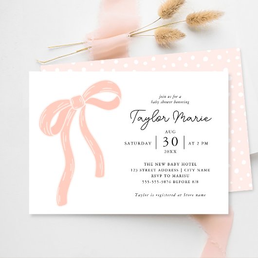 Cute Gros Bow | Invitation Baby shower fille rose