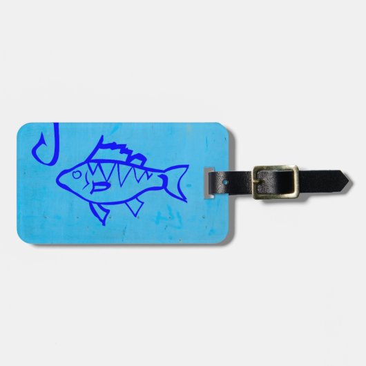 Cute Grunge blue fish and Fishhaak Bagagelabel (Voorkant horizontaal)