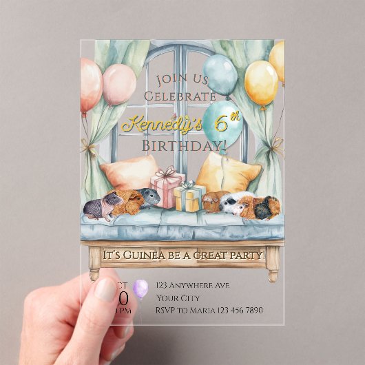 Cute Guinea Pig Acrylic Birthday Party Invitation (In situ (ordinateur de poche))