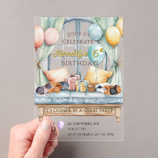 Cute Guinea Pig Acrylic Birthday Party Invitation Acryl Uitnodigingen
