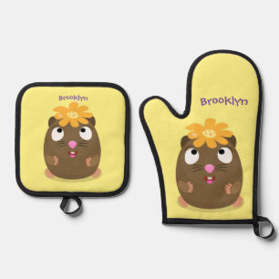 Cute guinea pig cartoon illustratie ovenwant & pannenlap set