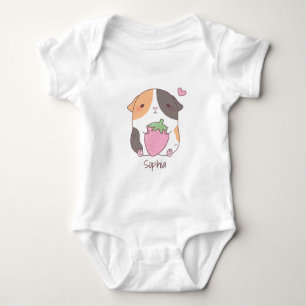 Cute Guinea Pig Hugs Strawberry Doodle Romper