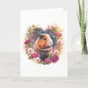 Cute Guinea Pig in Pink Flowers Valentijnsdag Feestdagen Kaart