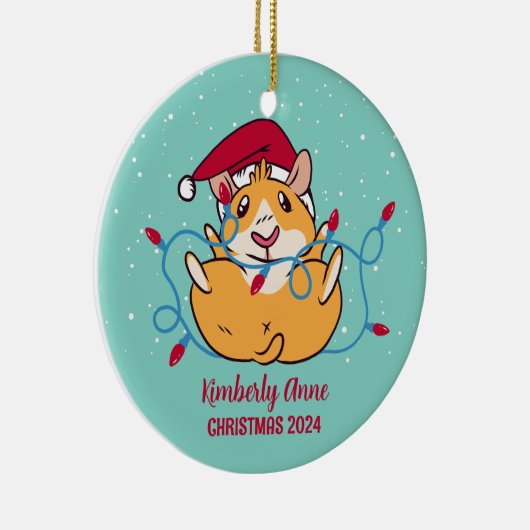 Cute Guinea Pig Kerstmis Snowy Winter Holiday Keramisch Ornament (Rechts)