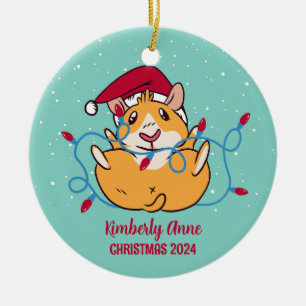 Cute Guinea Pig Kerstmis Snowy Winter Holiday Keramisch Ornament