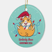 Cute Guinea Pig Kerstmis Snowy Winter Holiday Keramisch Ornament (Links)