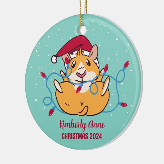 Cute Guinea Pig Kerstmis Snowy Winter Holiday Keramisch Ornament (Links)