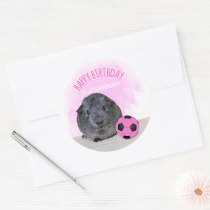 Cute Guinea Pig roze Voetbal Birthday Custom Ronde Sticker