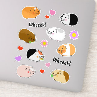 Cute Guinea Pigs with Hearts and Flowers Sticker