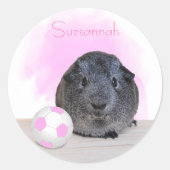 Cute Guinee Roze Voetbal Aangepaste naam Ronde Sticker (Voorkant)