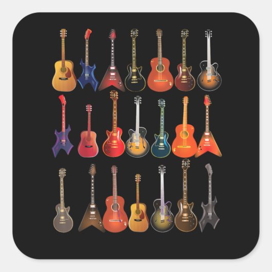 Cute Guitar Rock en Roll Musical Instruments Gift Vierkante Sticker (Voorkant)