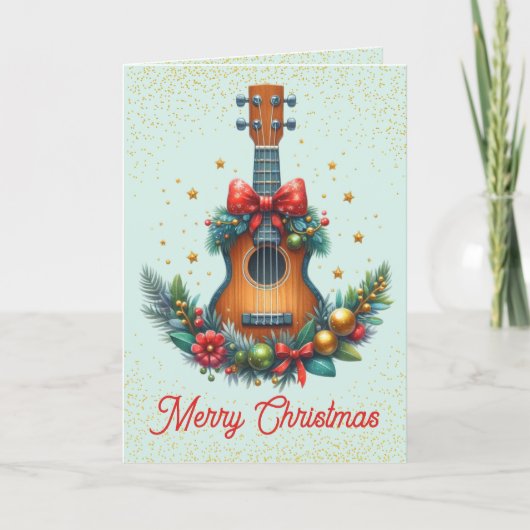 Cute Guitare et Garland Carte de Noël (Devant)