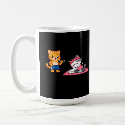 Cute Gym Cat Couple Mug – Funny Workout Gift (Gauche)