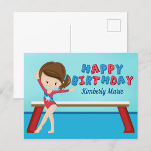 Cute Gymnast Girl Custom Gymnastics Happy Birthday Briefkaart