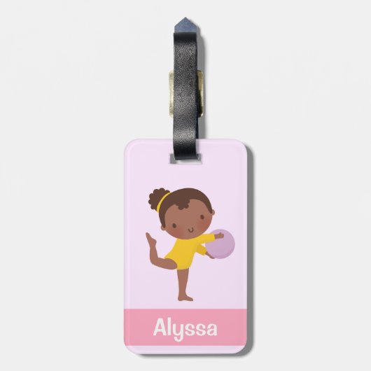 Cute Gymnast Girl met Ball Personalized Bagagelabel (Achterkant verticaal)