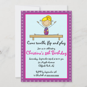 Cute Gymnastic Birthday Party Invitations Kaart