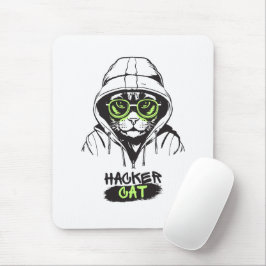 Cute Hacker Kat Illustratie – Cybersecurity cadeau Muismat