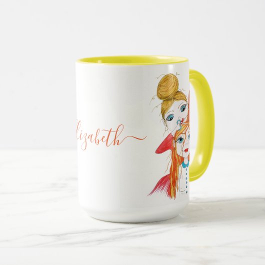 Cute Haircut Whimsical Art Illustrator Name Mok (Voorkant rechts)