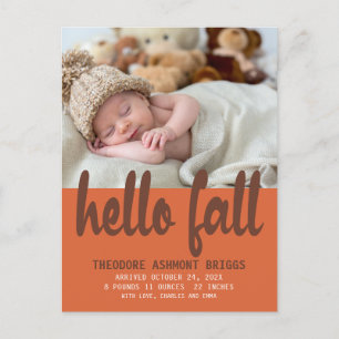 Cute Hallo Herfst herfst Baby Birth Foto Aankondigingskaart