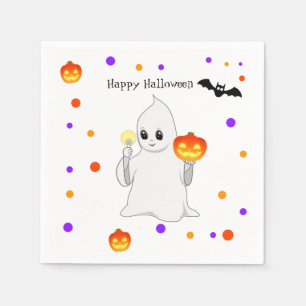 Cute Halloween Baby Ghost & Pumpkins on White Servet