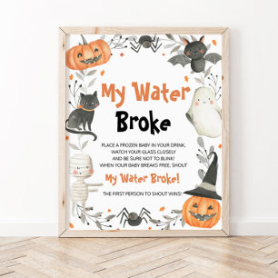 Cute Halloween Baby shower My Water Broke Sign Poster