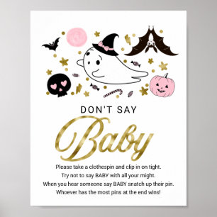 Cute Halloween Baby shower Zeg geen Baby Sign Poster